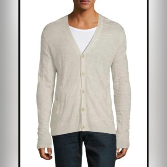 John Varvatos Cashmere Silk Long Sleeve V Neck Lightweight Textured Cardigan M - Picture 1 of 12